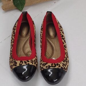 Leopard Print Ballet Flats with Red Trim